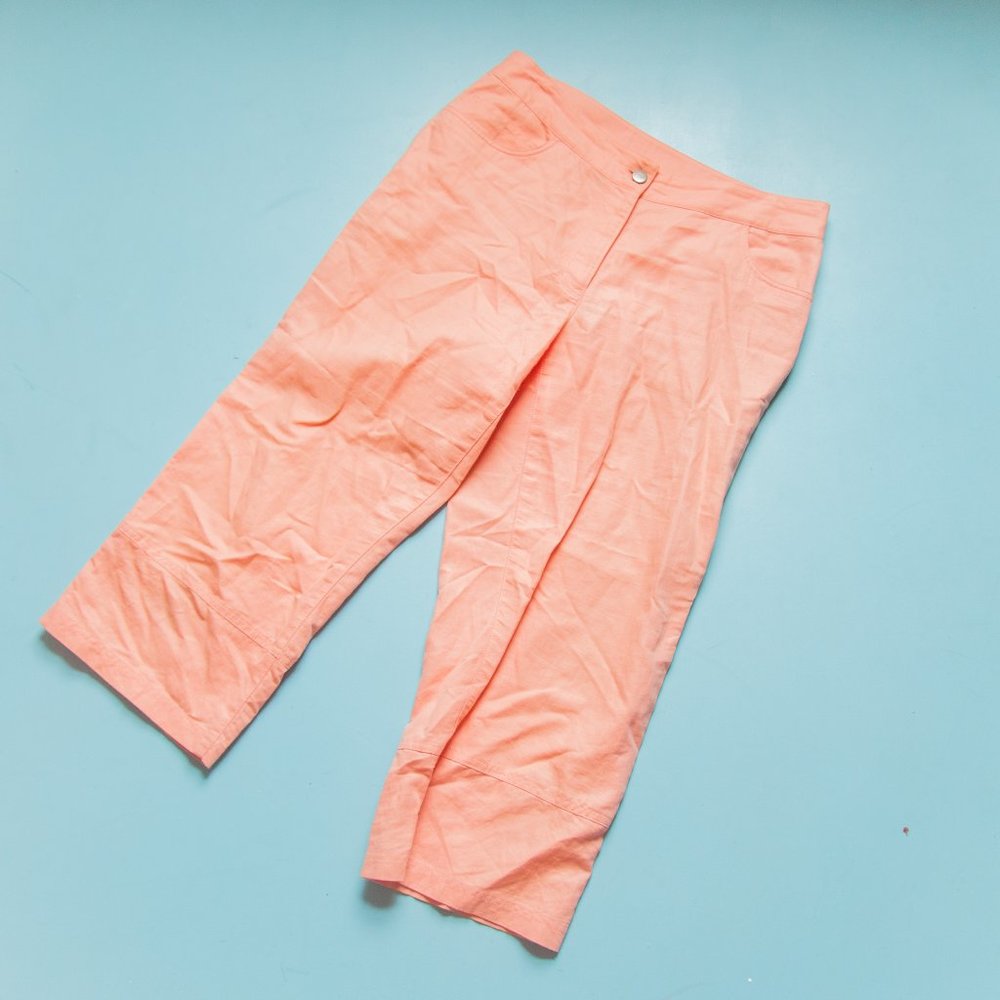 Eileen Fisher Peach Coral Wide Leg High Rise Capri Pants Size Medium